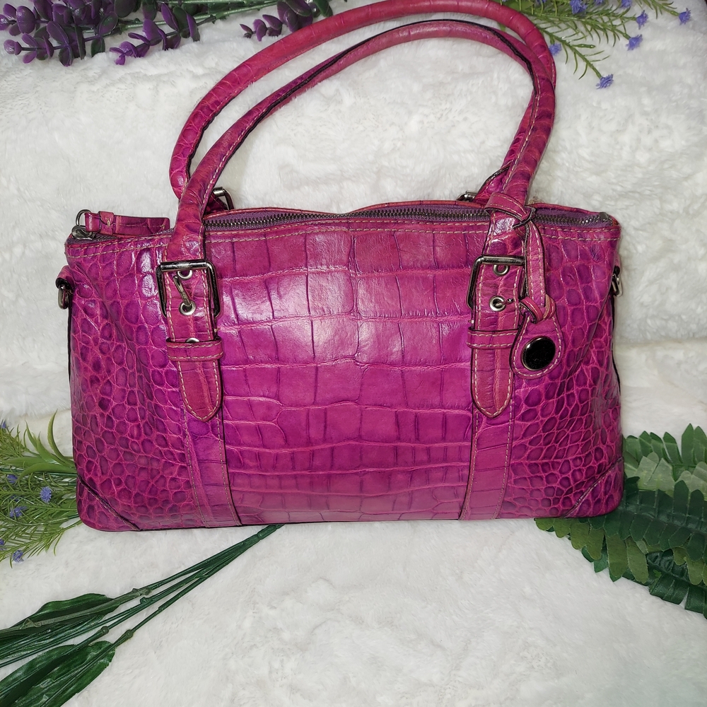 DOONEY & BURKE Magenta Pink Crocodile Embossed Handbag